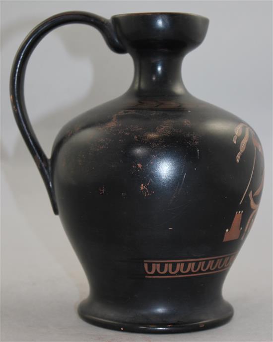 A Staffordshire Greek revival red figure jug, 19th century, 22cm
